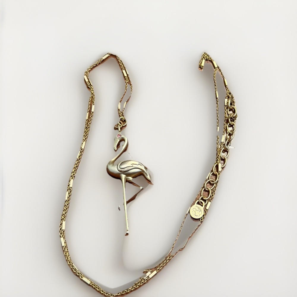 Spartina Flamingo Gold Necklace Water Bird Chain Jewelry 21"